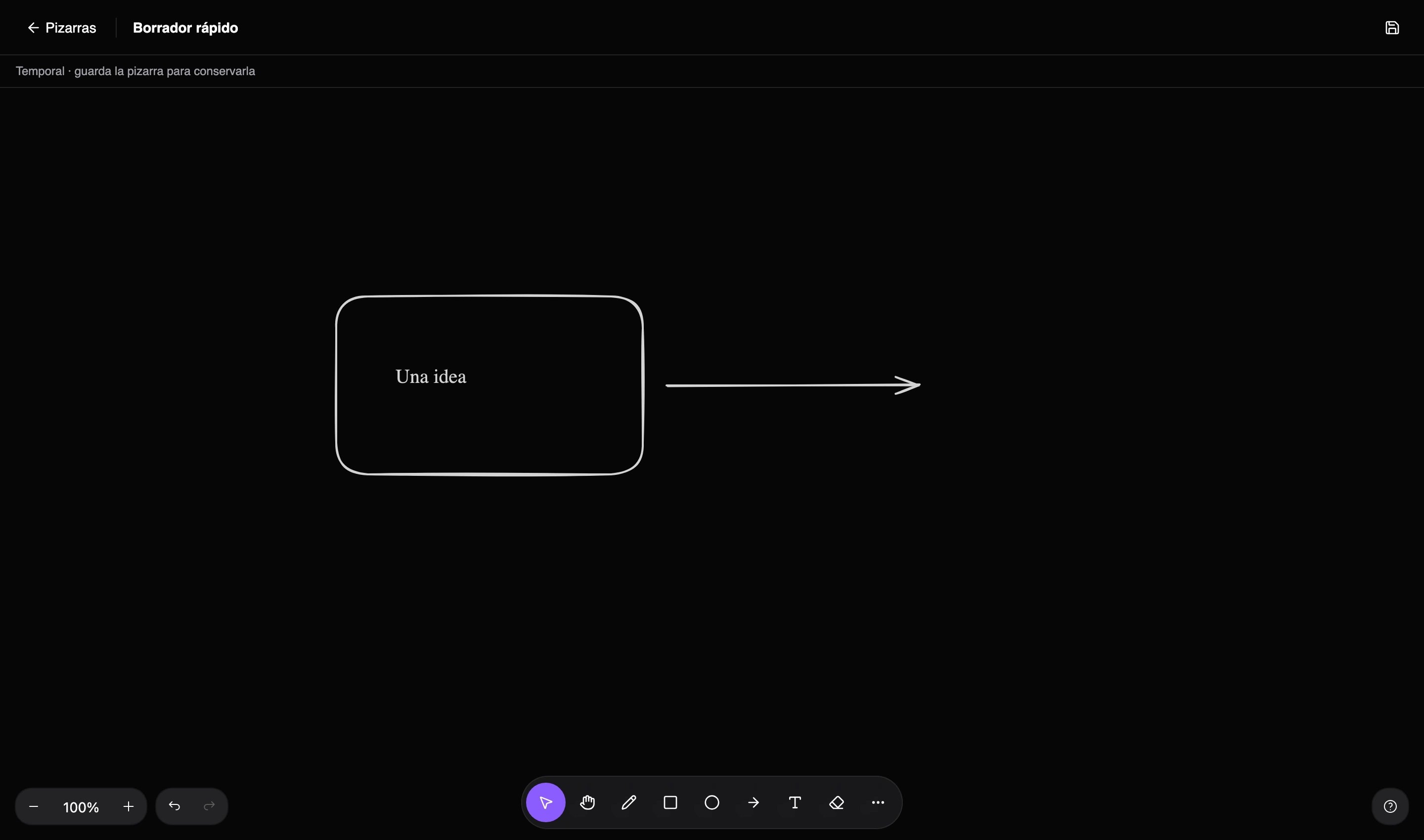 Borrador rápido de Nottrix con una idea dibujada y una flecha para continuar el esquema