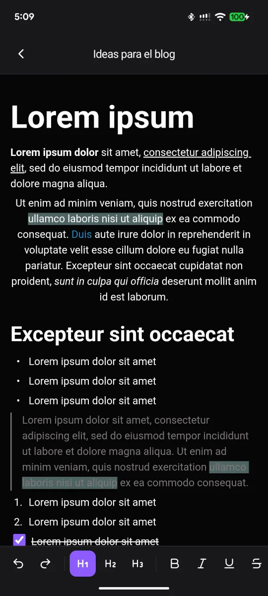 Editor móvil de documentos de Nottrix