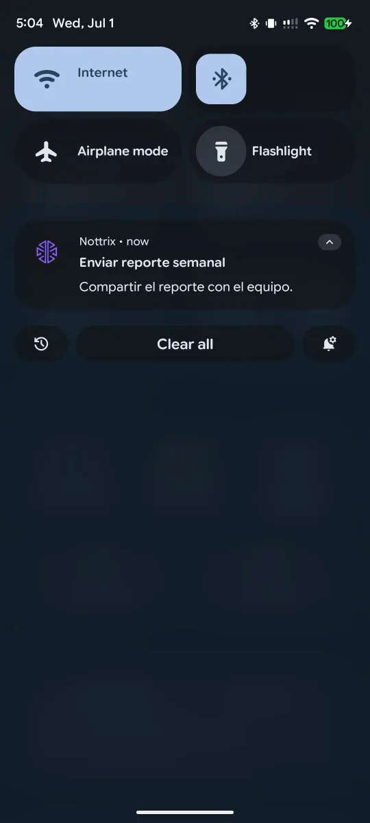 Vista móvil de recordatorios de Nottrix
